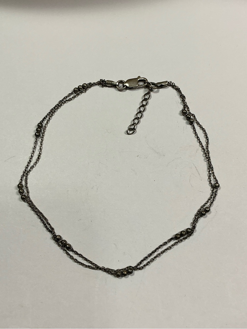 Sterling Silver Multi Strand Beaded Anklet Bracelet. 9 to 10.5 inches long